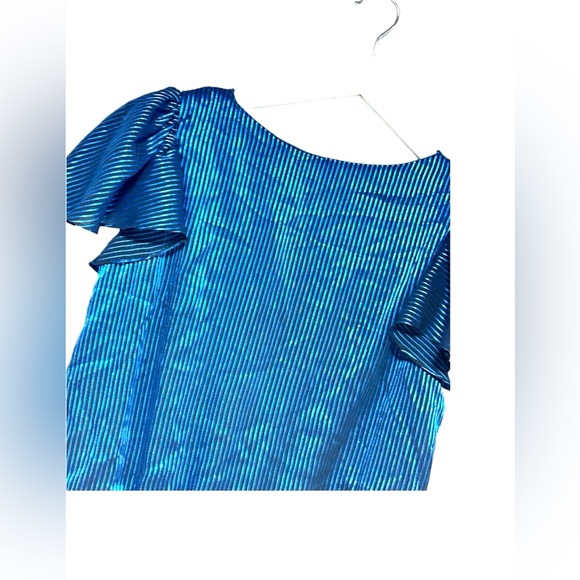 Vintage 80’s Valley Girl Style Mini Dress Black with Shiny Blue Stripes Sz 6 - Picture 3 of 14